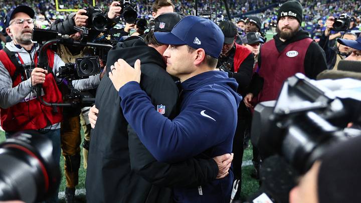 San Francisco 49ers head coach Kyle Shanahan and Seattle Seahawks head coach Mike MacDonald