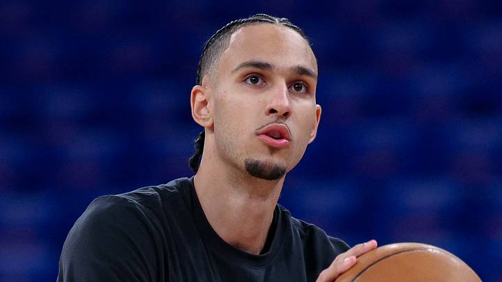 Apr 18, 2026; New York, New York, USA; Atlanta Hawks forward Zaccharie Risacher (10) warms up before the 2026 NBA Playoffs game against the New York Knicks at Madison Square Garden. Mandatory Credit: Vincent Carchietta-Imagn Images