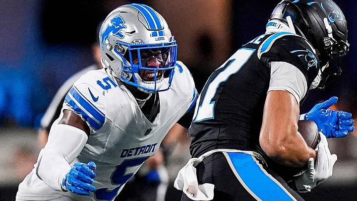 Detroit Lions defensive back Christian Izien (5). Detroit Lions defensive back Christian Izien (5).
