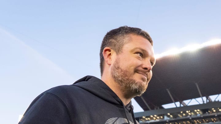 Oregon head coach Dan Lanning walks off after his win as the Oregon Ducks host the USC Trojans on Nov. 22, 2025, at Autzen Stadium in Eugene, Oregon.