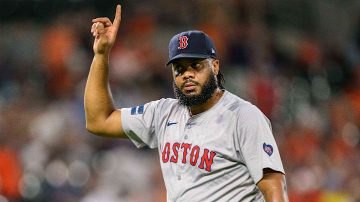 Aug 17, 2024; Baltimore, Maryland, USA; Boston Red Sox pitcher Kenley Jansen (74) reacts after finishing the game between the Baltimore Orioles and the Boston Red Sox at Oriole Park at Camden Yards Aug 17, 2024; Baltimore, Maryland, USA; Boston Red Sox pitcher Kenley Jansen (74) reacts after finishing the game between the Baltimore Orioles and the Boston Red Sox at Oriole Park at Camden Yards