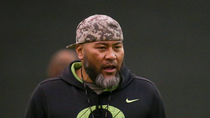 Oregon defensive line coach Tony Tuioti leads practice with the Ducks Thursday, April 20, 2023 at the Moshofsky Center in Eugene, Ore.
Sports Spring Football Oregon defensive line coach Tony Tuioti leads practice with the Ducks Thursday, April 20, 2023 at the Moshofsky Center in Eugene, Ore.
Sports Spring Football