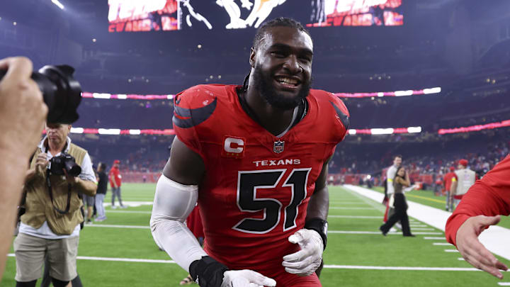Nov 20, 2025; Houston, Texas, USA; Houston Texans defensive end Will Anderson Jr. (51) runs off the field after the game against the Buffalo Bills at NRG Stadium. Mandatory Credit: Troy Taormina-Imagn Images