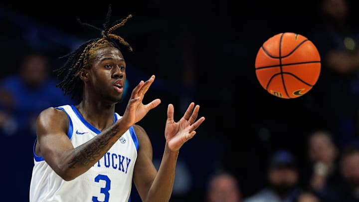 Jan 10, 2026; Lexington, Kentucky, USA; Kentucky Wildcats guard Kam Williams (3) receives a pass during the first half against the Mississippi State Bulldogs at Rupp Arena at Central Bank Center. Mandatory Credit: Jordan Prather-Imagn Images Jan 10, 2026; Lexington, Kentucky, USA; Kentucky Wildcats guard Kam Williams (3) receives a pass during the first half against the Mississippi State Bulldogs at Rupp Arena at Central Bank Center. Mandatory Credit: Jordan Prather-Imagn Images