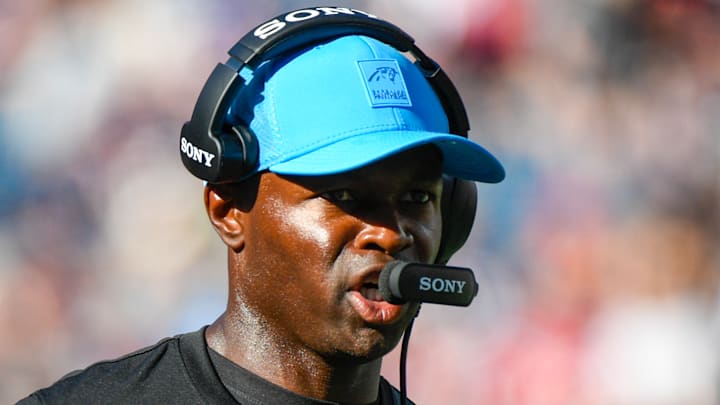 Carolina Panthers defensive coordinator Ejiro Evero