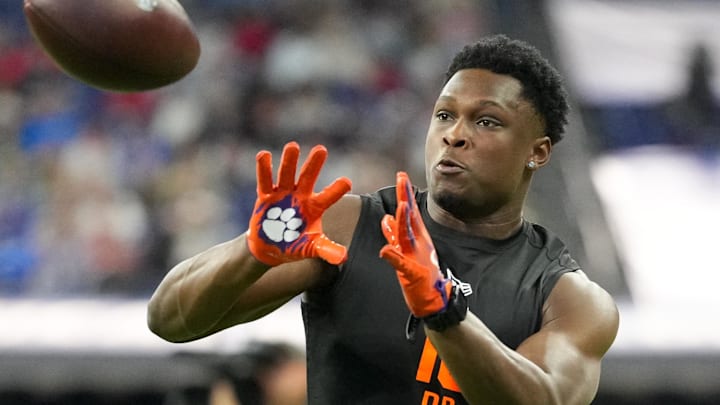 Clemson running back Adam Randall catches a pass at the NFL Scouting Combine at Lucas Oil Stadium. Clemson running back Adam Randall catches a pass at the NFL Scouting Combine at Lucas Oil Stadium.