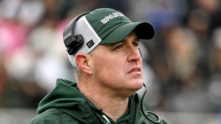Michigan State's head coach Pat Fitzgerald looks on during the football Spring Showcase on Saturday, April 18, 2026, at Spartan Stadium in East Lansing.