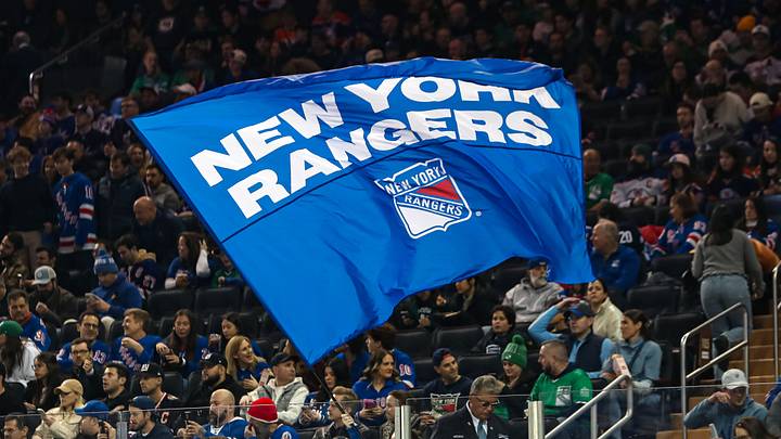 Mar 16, 2025; New York, New York, USA; A New York Rangers flag is seen in the crown during the first period against the Edmonton Oilers at Madison Square Garden. Mandatory Credit: Danny Wild-Imagn Images Mar 16, 2025; New York, New York, USA; A New York Rangers flag is seen in the crown during the first period against the Edmonton Oilers at Madison Square Garden. Mandatory Credit: Danny Wild-Imagn Images