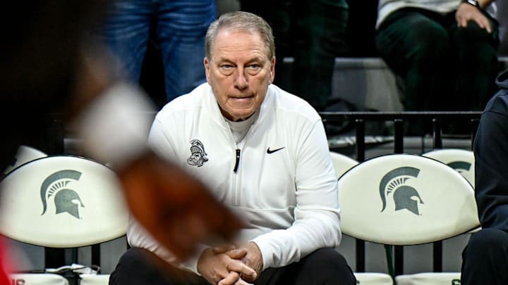 Michigan State's head coach Tom Izzo watches as Nebraska warms up before the game on Saturday, Dec. 7, 2024, at the Breslin Center in East Lansing. Michigan State's head coach Tom Izzo watches as Nebraska warms up before the game on Saturday, Dec. 7, 2024, at the Breslin Center in East Lansing.