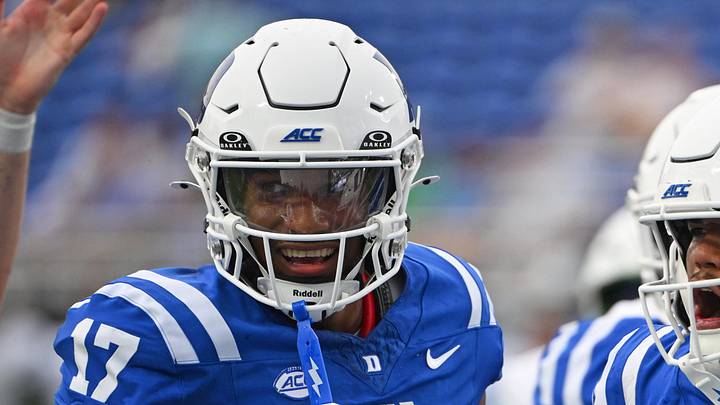 Sep 5, 2026; Durham, North Carolina, USA; Duke Blue Devils running back Nate Sheppard (20) and Duke Blue Devils wide receiver Jared Richardson (17) celebrate Duke Blue Devils running back Nate Sheppard's (20) touchdown against the Tulane Green Wave during the first quarter at Wallace Wade Stadium. Mandatory Credit: Zachary Taft-Imagn Images Sep 5, 2026; Durham, North Carolina, USA; Duke Blue Devils running back Nate Sheppard (20) and Duke Blue Devils wide receiver Jared Richardson (17) celebrate Duke Blue Devils running back Nate Sheppard's (20) touchdown against the Tulane Green Wave during the first quarter at Wallace Wade Stadium. Mandatory Credit: Zachary Taft-Imagn Images