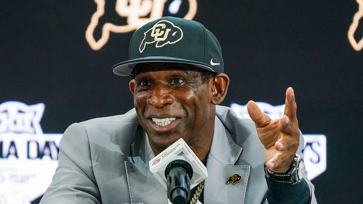 Jul 9, 2025; Frisco, TX, USA; Colorado head coach Deion Sanders speaks with the media during 2025 Big 12 Football Media Days at The Star. Mandatory Credit: Raymond Carlin III-Imagn Images Jul 9, 2025; Frisco, TX, USA; Colorado head coach Deion Sanders speaks with the media during 2025 Big 12 Football Media Days at The Star. Mandatory Credit: Raymond Carlin III-Imagn Images