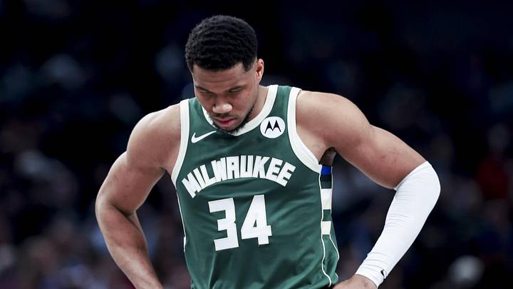Mar 1, 2025; Dallas, Texas, USA; Milwaukee Bucks forward Giannis Antetokounmpo (34) reacts against the Dallas Mavericks during the first half at American Airlines Center. Mandatory Credit: Kevin Jairaj-Imagn Images Mar 1, 2025; Dallas, Texas, USA; Milwaukee Bucks forward Giannis Antetokounmpo (34) reacts against the Dallas Mavericks during the first half at American Airlines Center. Mandatory Credit: Kevin Jairaj-Imagn Images