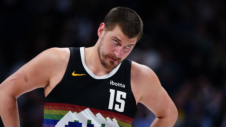 Mar 6, 2026; Denver, Colorado, USA; Denver Nuggets center Nikola Jokic (15) during the second quarter against the New York Knicks at Ball Arena. Mandatory Credit: Ron Chenoy-Imagn Images