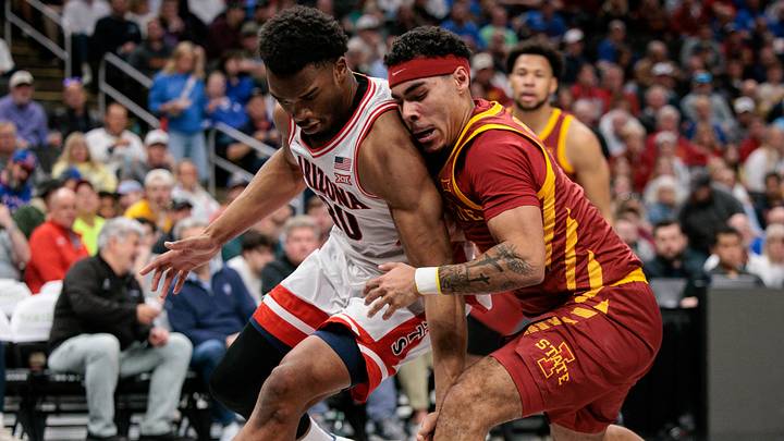 Mar 13, 2026; Kansas City, MO, USA; Iowa State Cyclones forward Joshua Jefferson (5) collides with Arizona Wildcats forward Tobe Awaka (30) during the second half at T-Mobile Center. Mandatory Credit: William Purnell-Imagn Images Mar 13, 2026; Kansas City, MO, USA; Iowa State Cyclones forward Joshua Jefferson (5) collides with Arizona Wildcats forward Tobe Awaka (30) during the second half at T-Mobile Center. Mandatory Credit: William Purnell-Imagn Images