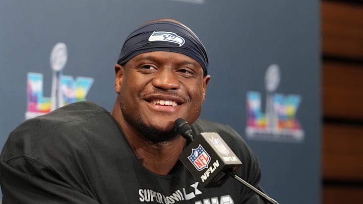 Feb 8, 2026; Santa Clara, CA, USA; Seattle Seahawks running back Kenneth Walker III (9) speaks in a press conference after defeating the New England Patriots in Super Bowl LX at Levi's Stadium. Mandatory Credit: Kirby Lee-Imagn Images