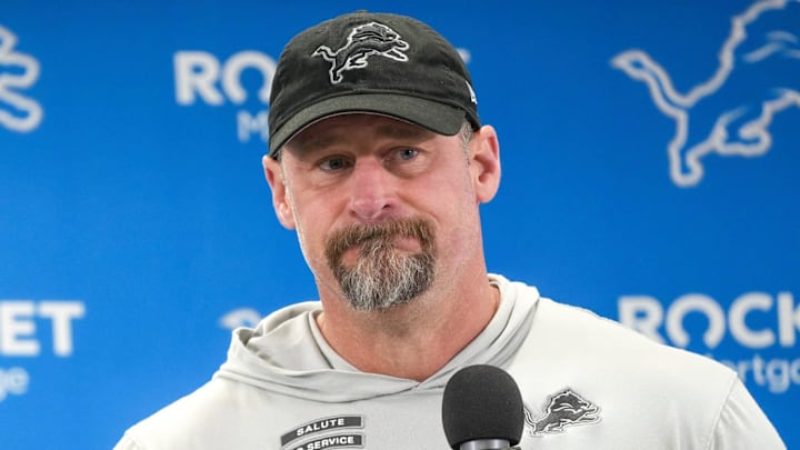 Detroit Lions head coach Dan Campbell speaks to members of the media at the Detroit Lions practice facility in Allen Park Detroit Lions head coach Dan Campbell speaks to members of the media at the Detroit Lions practice facility in Allen Park