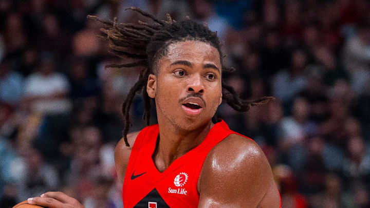 Oct 6, 2025; Vancouver, British Columbia, CAN; Toronto Raptors forward Collin Murray-Boyles (12) handles the ball against the Denver Nuggets in the second half at Rogers Arena. Mandatory Credit: Bob Frid-Imagn Images Oct 6, 2025; Vancouver, British Columbia, CAN; Toronto Raptors forward Collin Murray-Boyles (12) handles the ball against the Denver Nuggets in the second half at Rogers Arena. Mandatory Credit: Bob Frid-Imagn Images