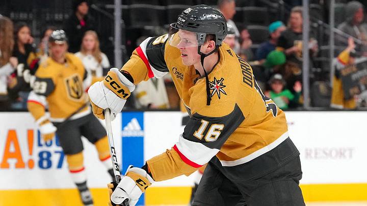 Jan 6, 2024; Las Vegas, Nevada, USA; Vegas Golden Knights left wing Pavel Dorofeyev (16) warms up before the start of a game against the New York Islanders at T-Mobile Arena. Mandatory Credit: Stephen R. Sylvanie-USA TODAY Sports Jan 6, 2024; Las Vegas, Nevada, USA; Vegas Golden Knights left wing Pavel Dorofeyev (16) warms up before the start of a game against the New York Islanders at T-Mobile Arena. Mandatory Credit: Stephen R. Sylvanie-USA TODAY Sports