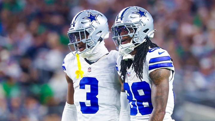 Dallas Cowboys wide receiver George Pickens and Dallas Cowboys wide receiver CeeDee Lamb react during the game against the Philadelphia Eagles at AT&T Stadium. Dallas Cowboys wide receiver George Pickens and Dallas Cowboys wide receiver CeeDee Lamb react during the game against the Philadelphia Eagles at AT&T Stadium.