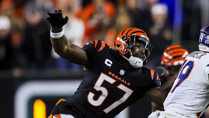 Cincinnati Bengals linebacker Germaine Pratt chases after Denver Broncos wide receiver Marvin Mims Jr. during a game. Cincinnati Bengals linebacker Germaine Pratt chases after Denver Broncos wide receiver Marvin Mims Jr. during a game.