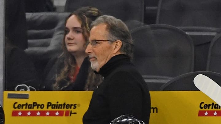 Jan 30, 2025; Philadelphia, Pennsylvania, USA; Philadelphia Flyers head coach John Tortorella behind the bench against the New York Islanders late in the third period at Wells Fargo Center. Mandatory Credit: Eric Hartline-Imagn Images Jan 30, 2025; Philadelphia, Pennsylvania, USA; Philadelphia Flyers head coach John Tortorella behind the bench against the New York Islanders late in the third period at Wells Fargo Center. Mandatory Credit: Eric Hartline-Imagn Images