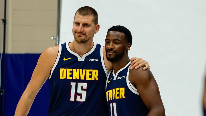 Sep 28, 2026; Denver, CO, USA; Denver Nuggets center Nikola Jokic (15) and Alpha Diallo (11) during media day at Ball Arena. Mandatory Credit: Isaiah J. Downing-Imagn Images