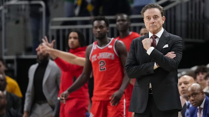 Mar 8, 2025; Milwaukee, Wisconsin, USA;  St. John's Red Storm head coach Rick Pitino looks on during the first half against the Marquette Golden Eagles at Fiserv Forum. Mandatory Credit: Jeff Hanisch-Imagn Images