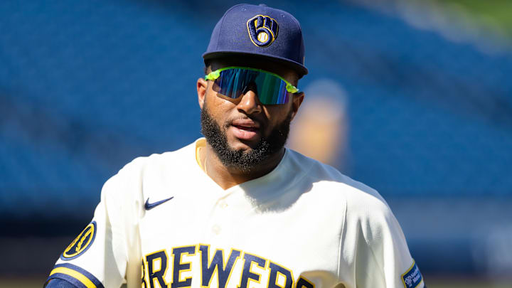 Feb 27, 2026; Phoenix, Arizona, USA; Milwaukee Brewers outfielder Jackson Chourio against the Chicago White Sox during a spring training game at American Family Fields of Phoenix. Mandatory Credit: Mark J. Rebilas-Imagn Images