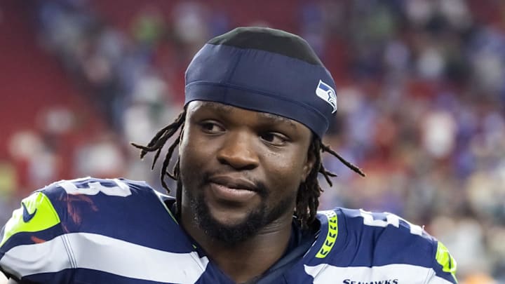 Seattle Seahawks linebacker Boye Mafe on the sidelines
