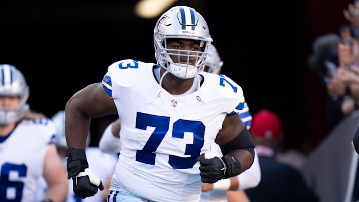 Dallas Cowboys offensive tackle Tyler Smith before the game against the San Francisco 49ers at Levi's Stadium. 