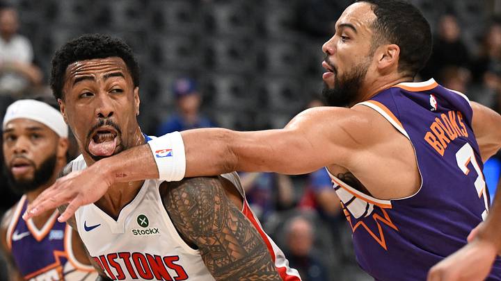Oct 5, 2026; Detroit, Michigan, USA; Detroit Pistons forward John Collins (20) is hit in the mouth by Phoenix Suns forward Dillon Brooks (3) taking the ball to the basket in the first quarter at Little Caesars Arena. Mandatory Credit: Lon Horwedel-Imagn Images Oct 5, 2026; Detroit, Michigan, USA; Detroit Pistons forward John Collins (20) is hit in the mouth by Phoenix Suns forward Dillon Brooks (3) taking the ball to the basket in the first quarter at Little Caesars Arena. Mandatory Credit: Lon Horwedel-Imagn Images