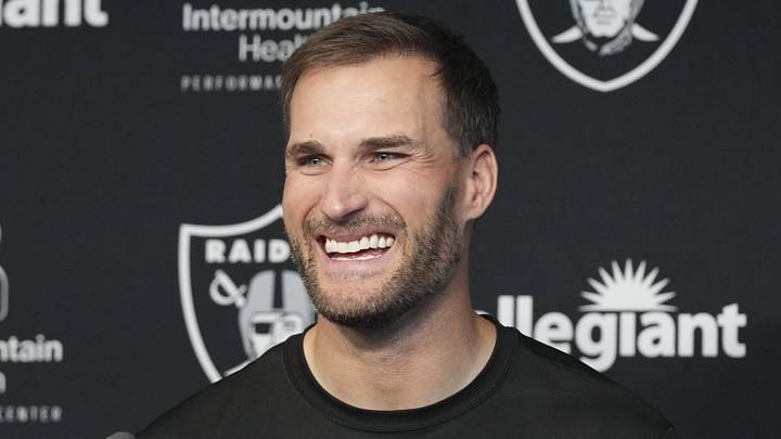 Las Vegas Raiders quarterback Kirk Cousins speaks at a press conference. Las Vegas Raiders quarterback Kirk Cousins speaks at a press conference.