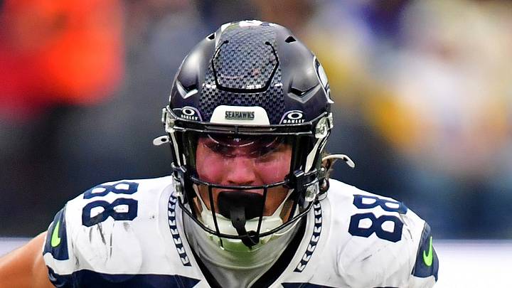 Seattle Seahawks tight end AJ Barner runs with the ball