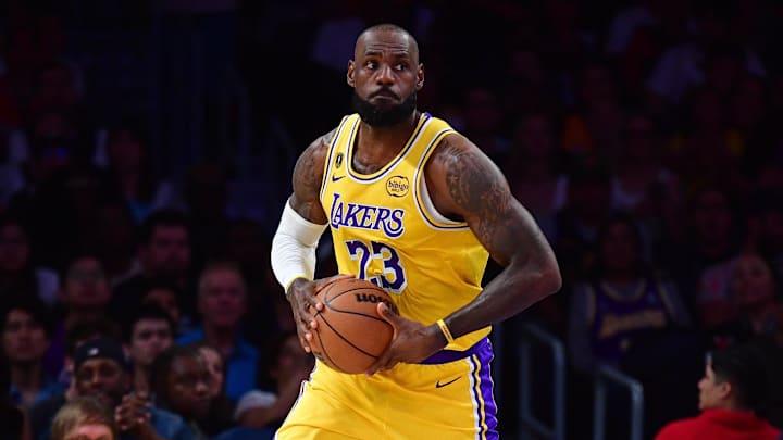 Lakers forward LeBron James moves the ball up court against the Bulls on Thursday.