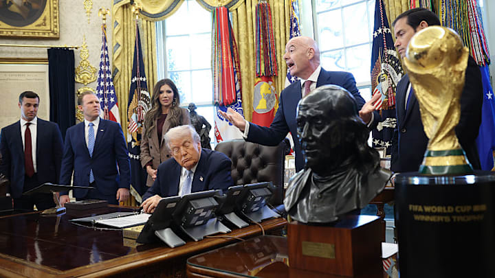 Donald Trump and Gianni Infantino spoke to media on Monday.