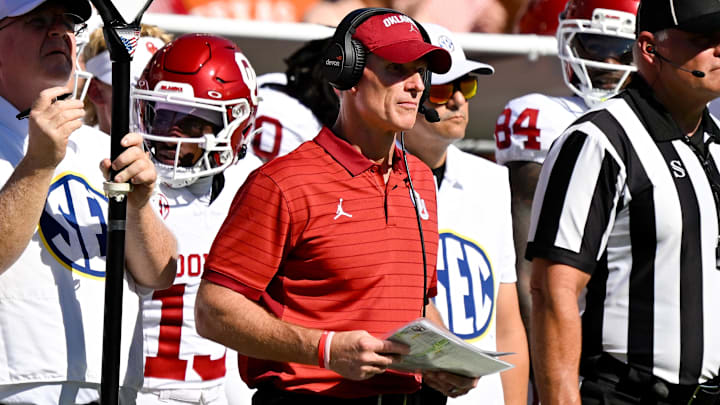 Oklahoma coach Brent Venables looks on during the first half of Saturday's loss to Texas.