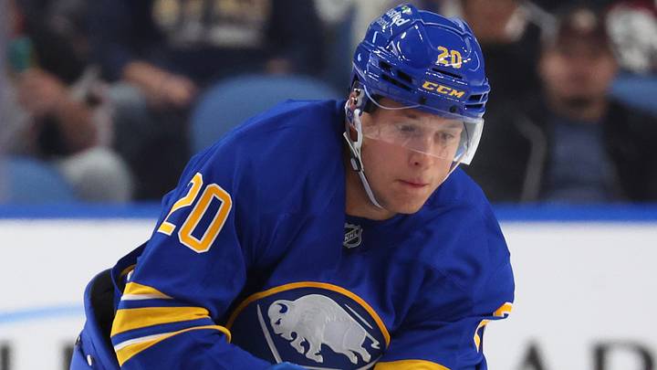 Oct 18, 2025; Buffalo, New York, USA; Buffalo Sabres center Jiri Kulich (20) controls the puck during the second period against the Florida Panthers at KeyBank Center. Mandatory Credit: Timothy T. Ludwig-Imagn Images Oct 18, 2025; Buffalo, New York, USA; Buffalo Sabres center Jiri Kulich (20) controls the puck during the second period against the Florida Panthers at KeyBank Center. Mandatory Credit: Timothy T. Ludwig-Imagn Images