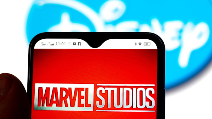 In this photo illustration, the Marvel Studios logo is seen... 