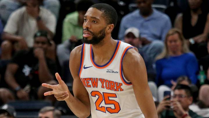 Apr 1, 2026; Memphis, Tennessee, USA; New York Knicks guard Mikal Bridges (25) reacts after a basket during the fourth quarter against the Memphis Grizzlies at FedExForum. Mandatory Credit: Petre Thomas-Imagn Images Apr 1, 2026; Memphis, Tennessee, USA; New York Knicks guard Mikal Bridges (25) reacts after a basket during the fourth quarter against the Memphis Grizzlies at FedExForum. Mandatory Credit: Petre Thomas-Imagn Images