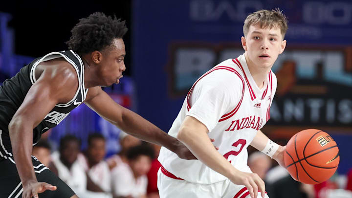 Indiana guard Gabe Cupps (2) drives against Providence in the Battle 4 Atlantis.