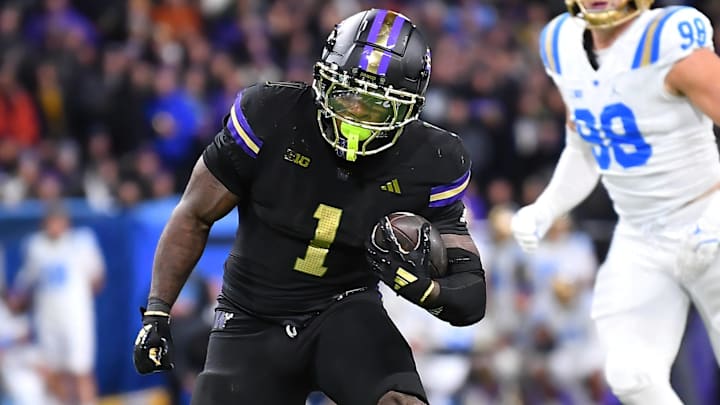 November 15, 2024: Washington Huskies running back Jonah Coleman (1) during the NCAA, College League, USA Football game between the UCLA Bruins and the Washington Huskies in Seattle, Washington.