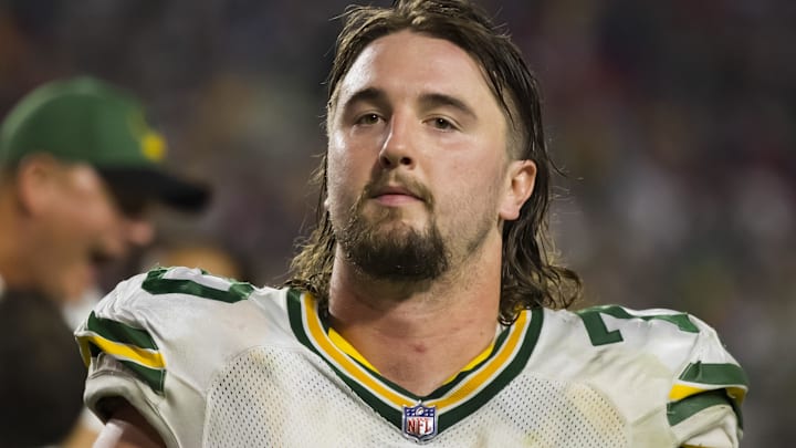 Oct 28, 2021; Glendale, Arizona, USA; Green Bay Packers guard Royce Newman (70) against the Arizona Cardinals at State Farm Stadium. Oct 28, 2021; Glendale, Arizona, USA; Green Bay Packers guard Royce Newman (70) against the Arizona Cardinals at State Farm Stadium.