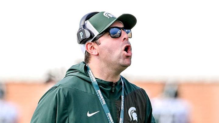 Michigan State’s offensive coordinator Nick Sheridan calls out to players during football practice on Monday, Aug. 17, 2026, in East Lansing. Michigan State’s offensive coordinator Nick Sheridan calls out to players during football practice on Monday, Aug. 17, 2026, in East Lansing.