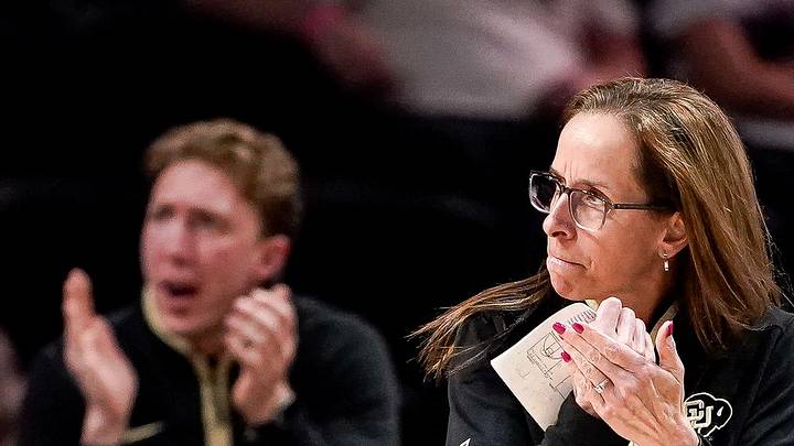 Colorado coach J.R. Payne works with her team during the first half against Illinois in the first round of the NCAA college basketball tournament at Memorial Gym in Nashville, Tenn., Saturday, March 21, 2026.