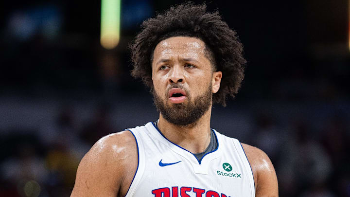 Apr 12, 2026; Indianapolis, Indiana, USA;  Detroit Pistons guard Cade Cunningham (2) in the first half against the Indiana Pacers at Gainbridge Fieldhouse. Mandatory Credit: Trevor Ruszkowski-Imagn Images