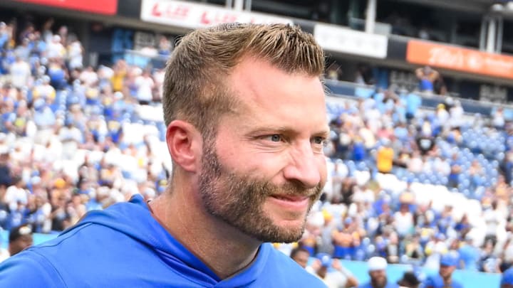 Sep 14, 2025; Nashville, Tennessee, USA;  Los Angeles Rams head coach Sean McVay at Nissan Stadium. Mandatory Credit: Steve Roberts-Imagn Images