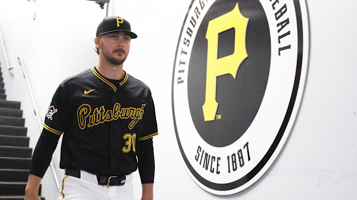 Apr 13, 2026; Pittsburgh, Pennsylvania, USA;  Pittsburgh Pirates starting pitcher Paul Skenes (30) makes his way to the field to warm up before pitching against the Washington Nationals at PNC Park. Mandatory Credit: Charles LeClaire-Imagn Images