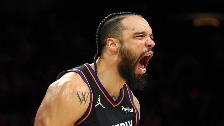 Phoenix Suns forward Dillon Brooks (3) celebrates a shot against the Oklahoma City Thunder in the second half during game four of the first round of the 2026 NBA Playoffs at Mortgage Matchup Center on April 27, 2026. Phoenix Suns forward Dillon Brooks (3) celebrates a shot against the Oklahoma City Thunder in the second half during game four of the first round of the 2026 NBA Playoffs at Mortgage Matchup Center on April 27, 2026.