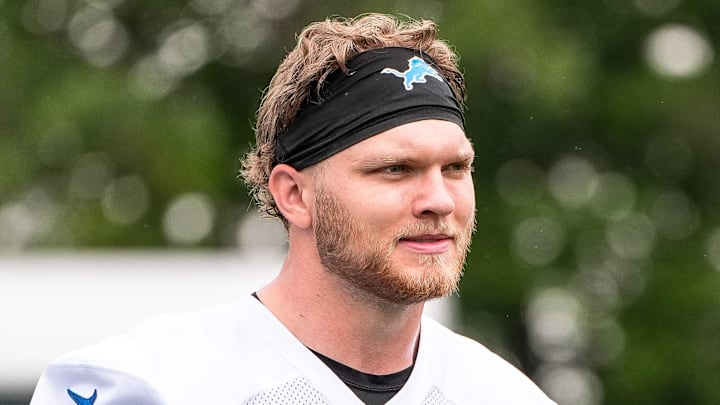 Detroit Lions defensive end Aidan Hutchinson (97) walks off the field after practice during training camp at Meijer Performance Center in Allen Park on Sunday, July 20, 2025.