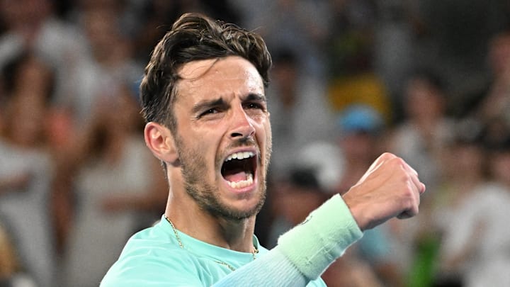 Lorenzo Musetti at the Australian Open celebrates
